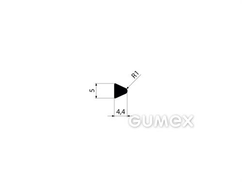 Pryžový profil tvaru "D", 5x4,4/R1mm, 60°ShA, EPDM, -40°C/+100°C, černý